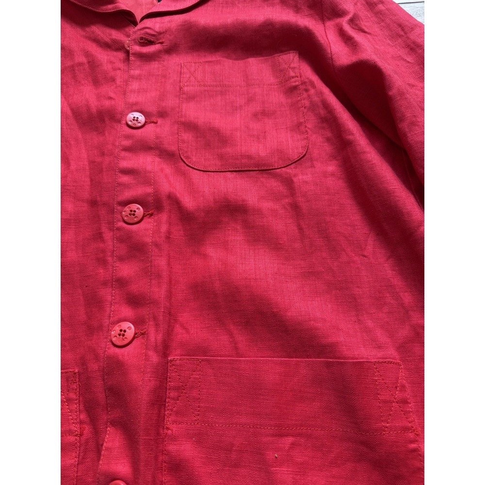 Red Linen Jacket Nautical Blazer Retro 80s Long Beach Coastal Loose Fit Medium - Picture 3 of 5